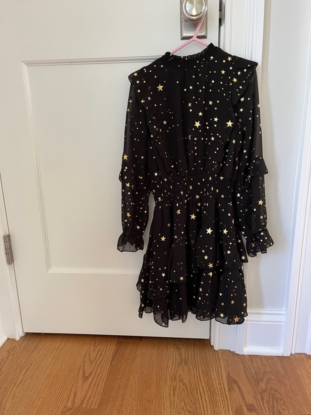 Aqua Girls Black Dress with Gold Star Print